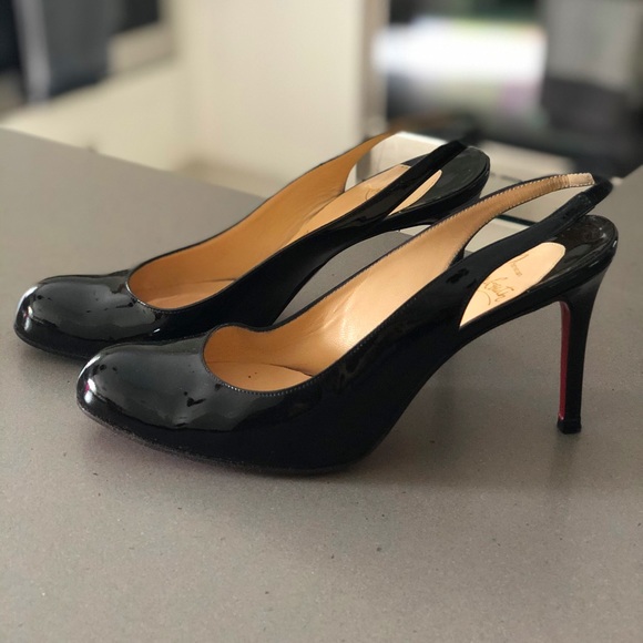 Christian Louboutin Black Patent Slingbacks